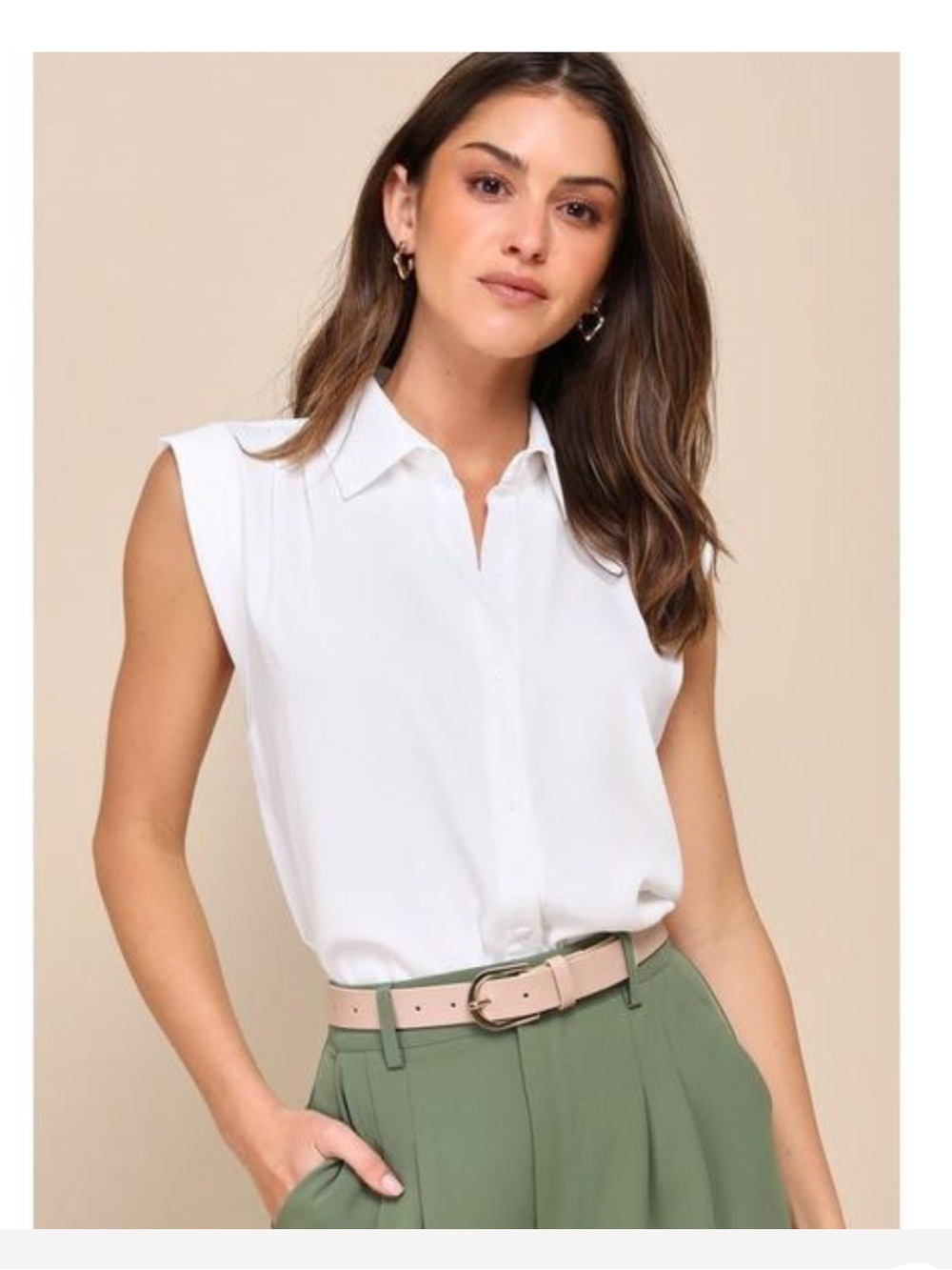 Lulus Women Chic Candidate White Collared Sleeveless Button-Up Top Medium